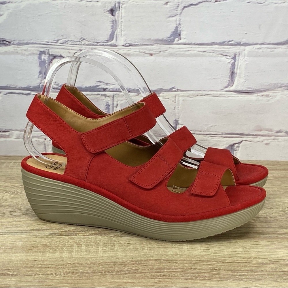 Clarks Reedly Juno Red Wedge Sandals Wide